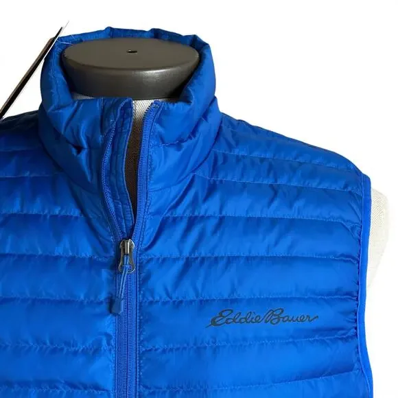 Eddie Bauer Microlight Down Vest Men’s Medium Blue 650 Fill Packable Puffer NWT - Picture 2 of 9